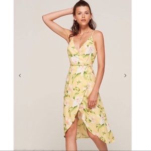 Reformation Anouk “Pupu”Floral Wrap Midi Hi low V neck Dress Yellow Size…